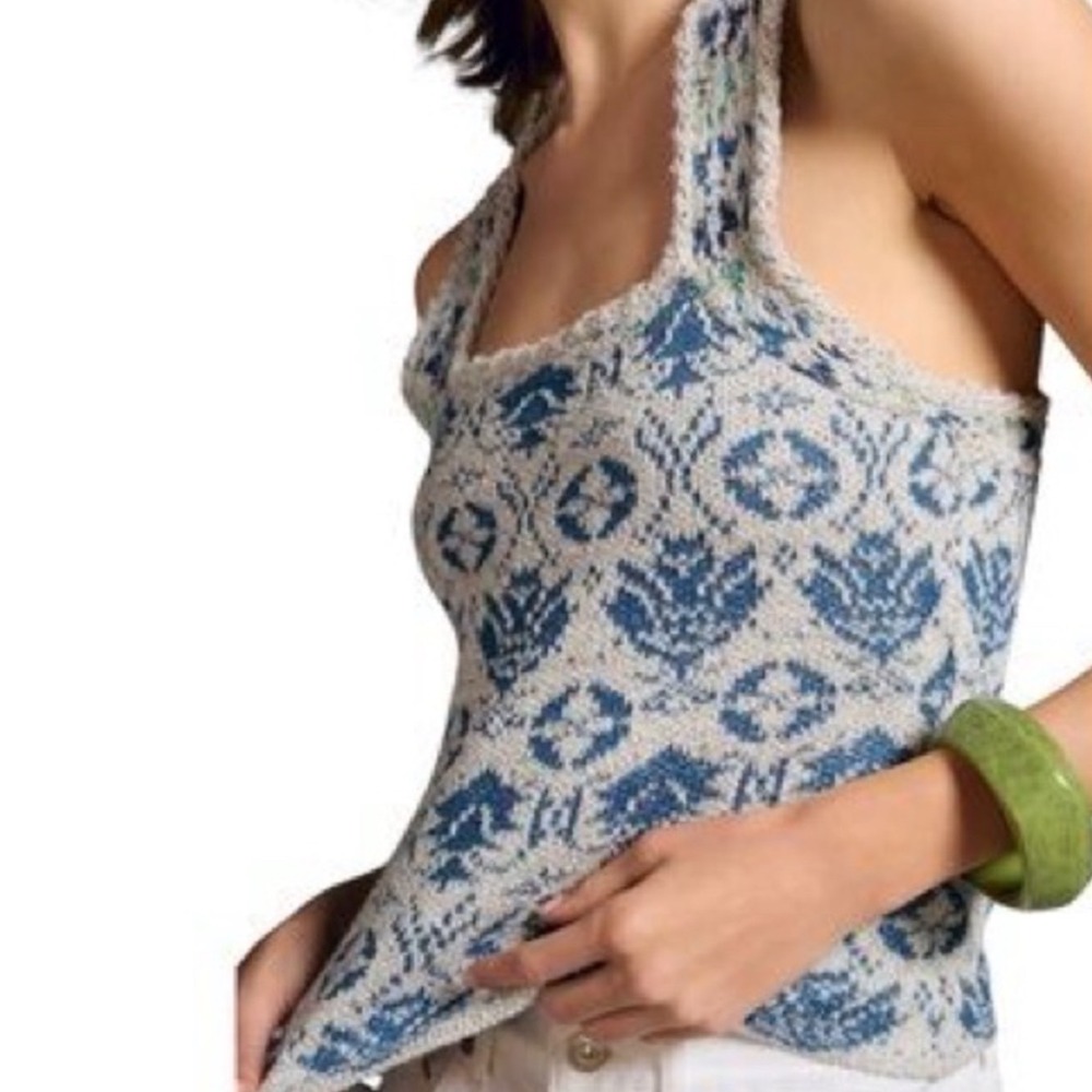 Pilcro knit blue white geometric cross back top tribal